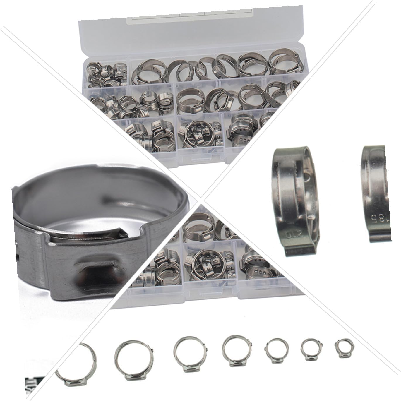 SOLUSTRE 80pcs Stainless Steel Single Ear Clamp Hose Clamp Assortment Heavy Duty Tube Clip Ear Clip for Automotive Industrial Use