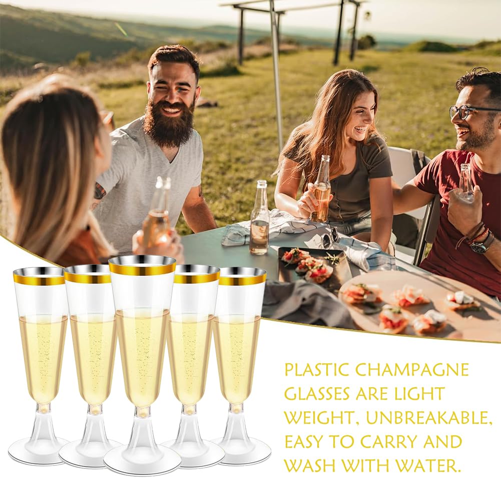 Flute da Champagne in Plastica Trasparente, 10PCS Bicchiere di Champagne in Plastica Riutilizzabili, Flute da Champagne Eleganti in Plastica Rigida, Calice Trasparente Impilabile per Feste (150ml)