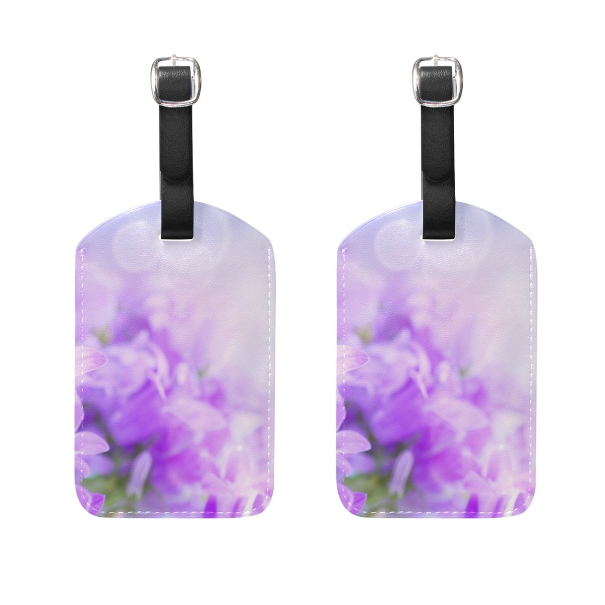 Violet Wildflower With Sunshine PU Leather Labels Tag Luggage Tags Travel ID Bag Tag for Baggage Suitcase, 2 Pieces
