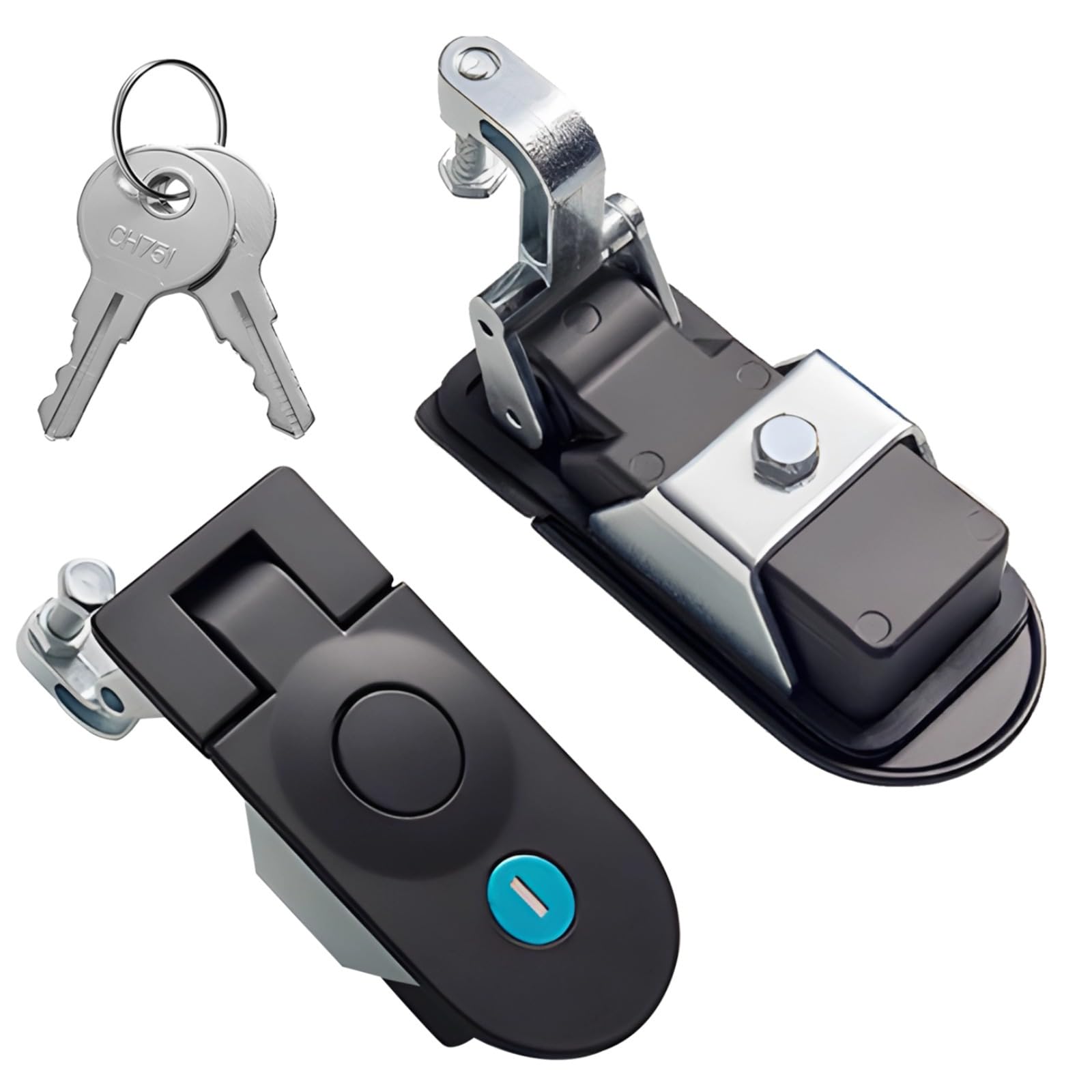 Kompressionsriegel mit Druckknopf, Schrankschloss aus Zinklegierung mit Schlüsseln, 2er-Pack für Wohnmobil-Aufbewahrung und Sicherheit