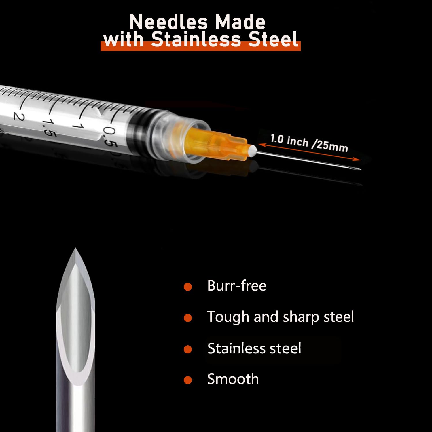 50 Pack 3ml/cc Disposable Luer Lock Lab Syringes with 25Ga 1.0 Inch Needle — Amazon image 2