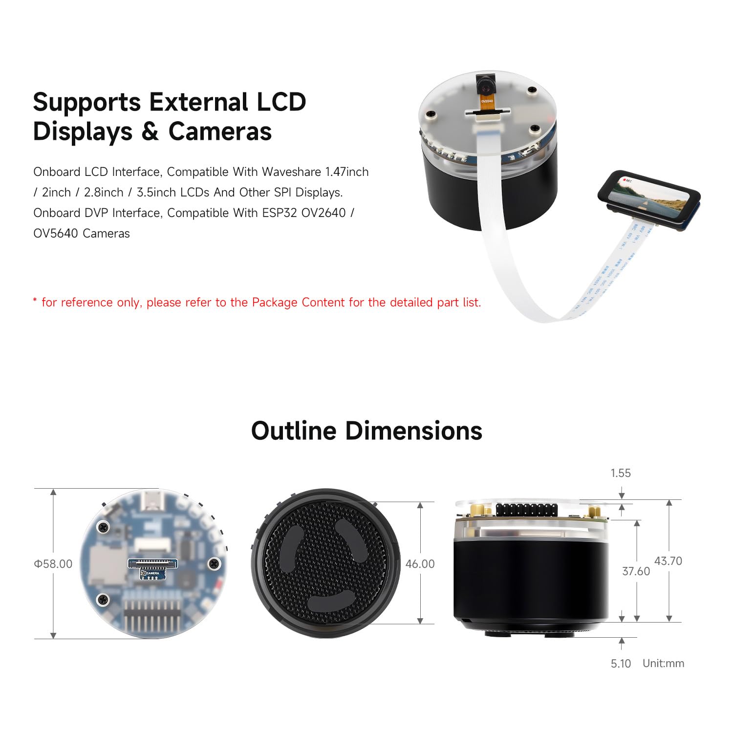 Waveshare ESP32-S3 AI Smart Speaker Development Board, Dual Microphones, Noise Reduction, RGB Lighting, External Display & Camera Support