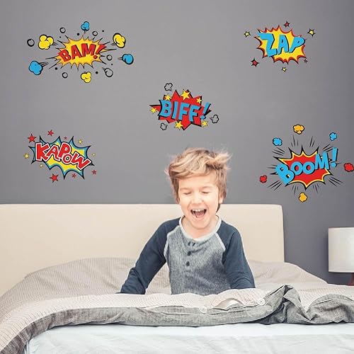 Miniatura 3 de SUPERDANT Calcomanías de pared de tela de superhéroe, diseño de cómics, Biff Kapow Boom Smash Wham, texto de pared, calcomanías de arte para pared