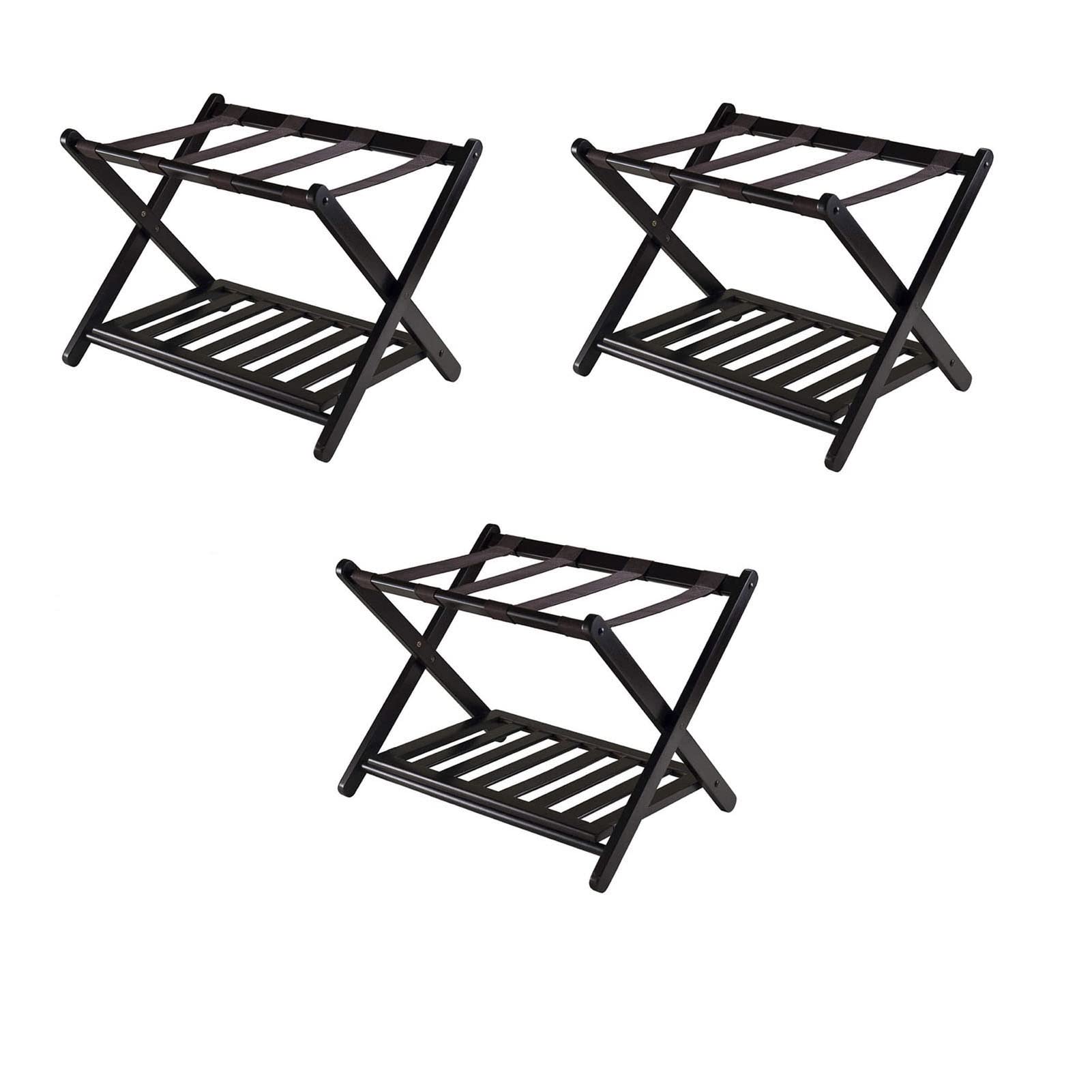 Porte-valise pliable en bambou lot de 3 avec étagère pour rangement d'hôtel