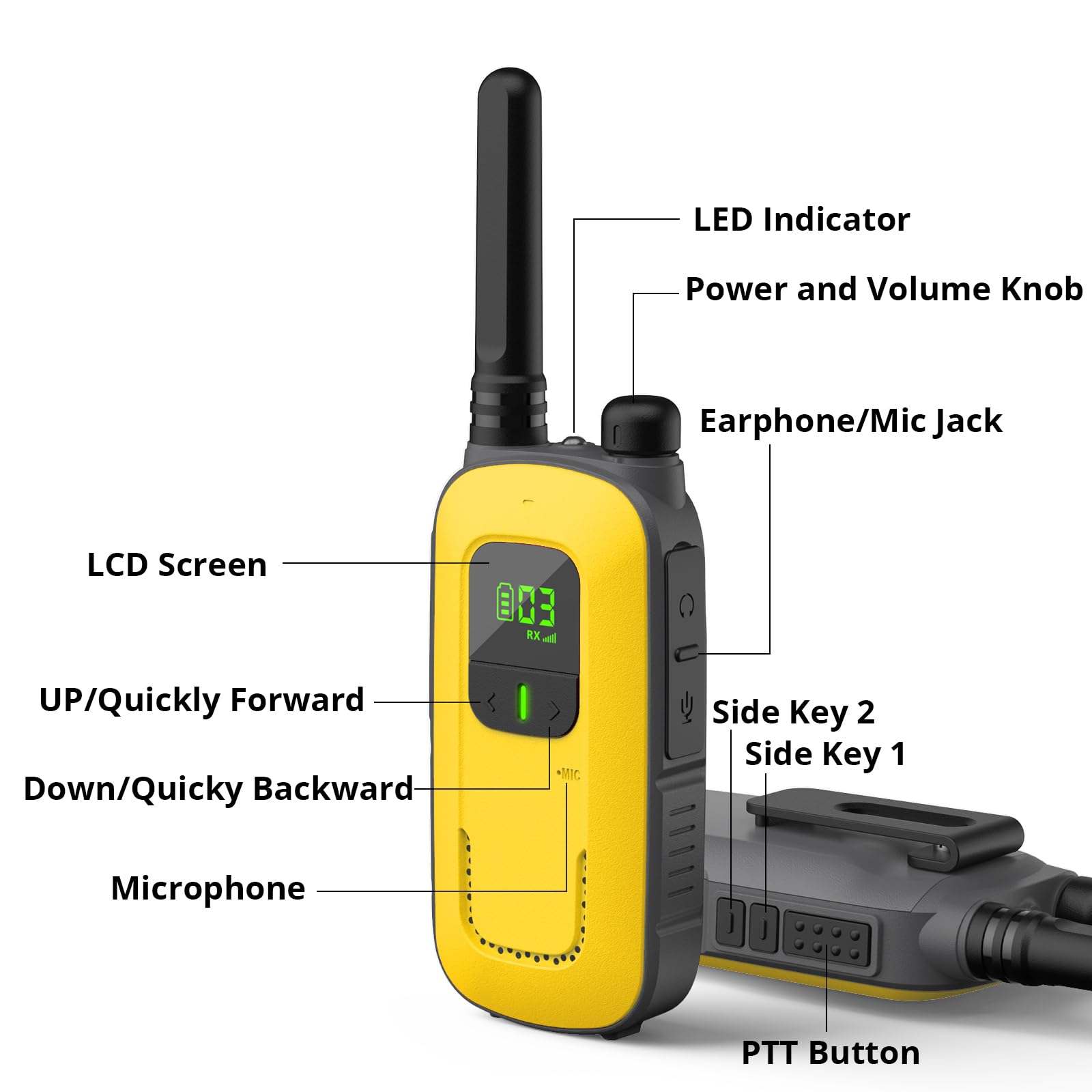 Radioddity PR-T3 Walkie Talkie Bambini Ricaricabile Walkie-Talkie a Lungo Raggio per 3-12 Anni Con 16 Canali PMR Senza Licenza, Ricarica USB, Cuffia per Campeggio e Escursionismo (Arancione/Giallo)