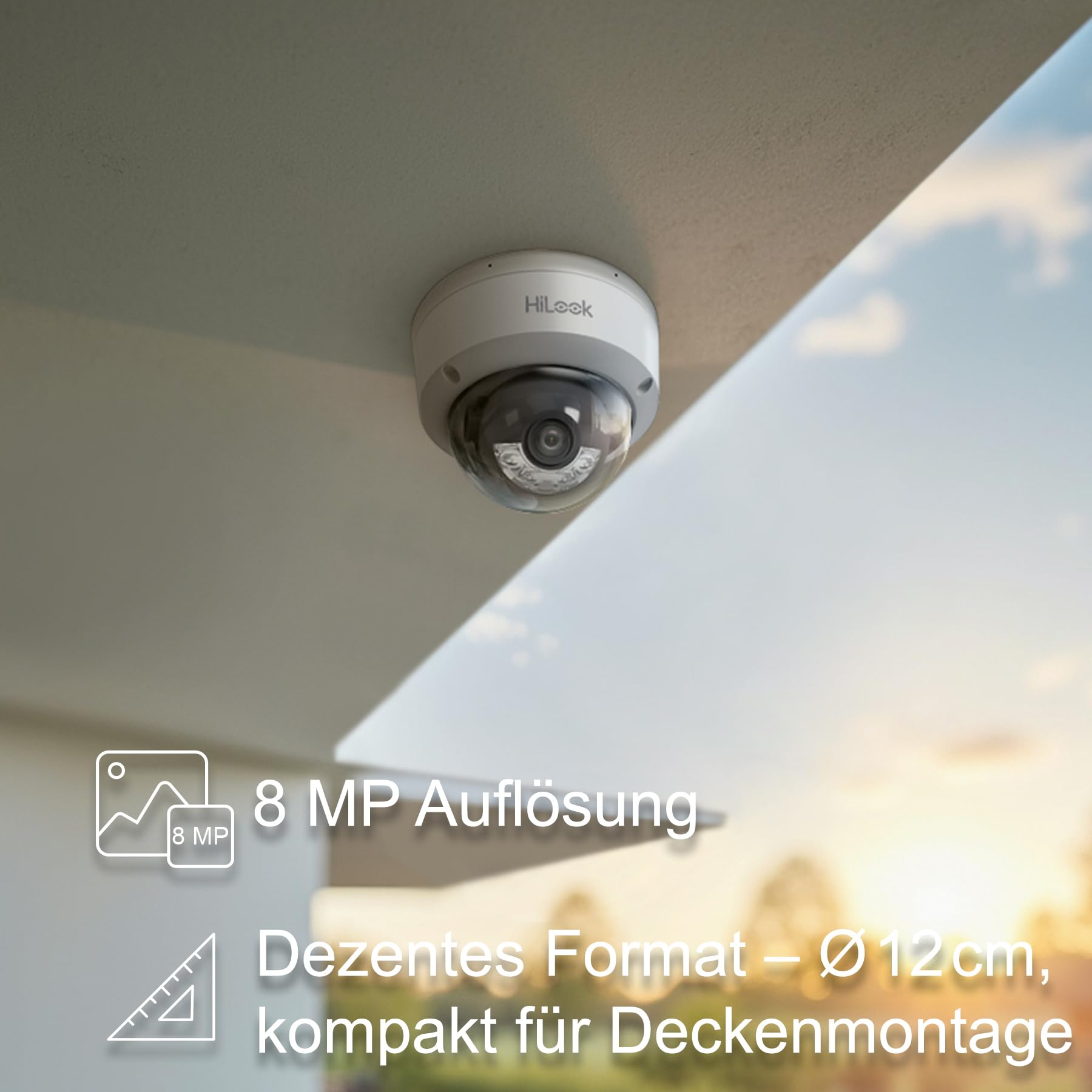 HiLook PoE IP Überwachungskamera aussen 4K 8MP ohne WLAN Nachtsicht IP67 | Livebild per App, Personen-/Fahrzeugerkennung, NVR-Einbindung und wetterfestes Gehäuse im Außenbereich