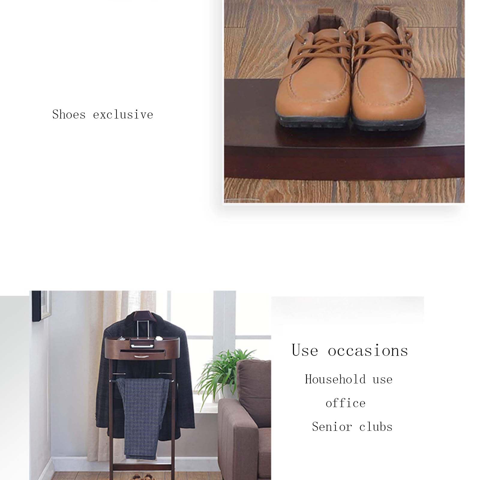 Porte-vêtements en bois massif pour homme – Valet multifonction avec étagères et tiroirs – Présentoir de vêtements robuste pour chambre à coucher et bureau – Design élégant blanc ivoire
