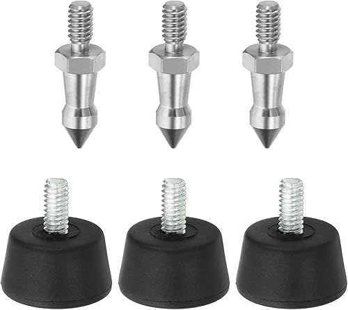 PATIKIL Estaca de trípode de rosca de 14 de pulgada y pies de trípode de goma, 3 juegos de trípode de cámara adaptador de montaje en tierra para