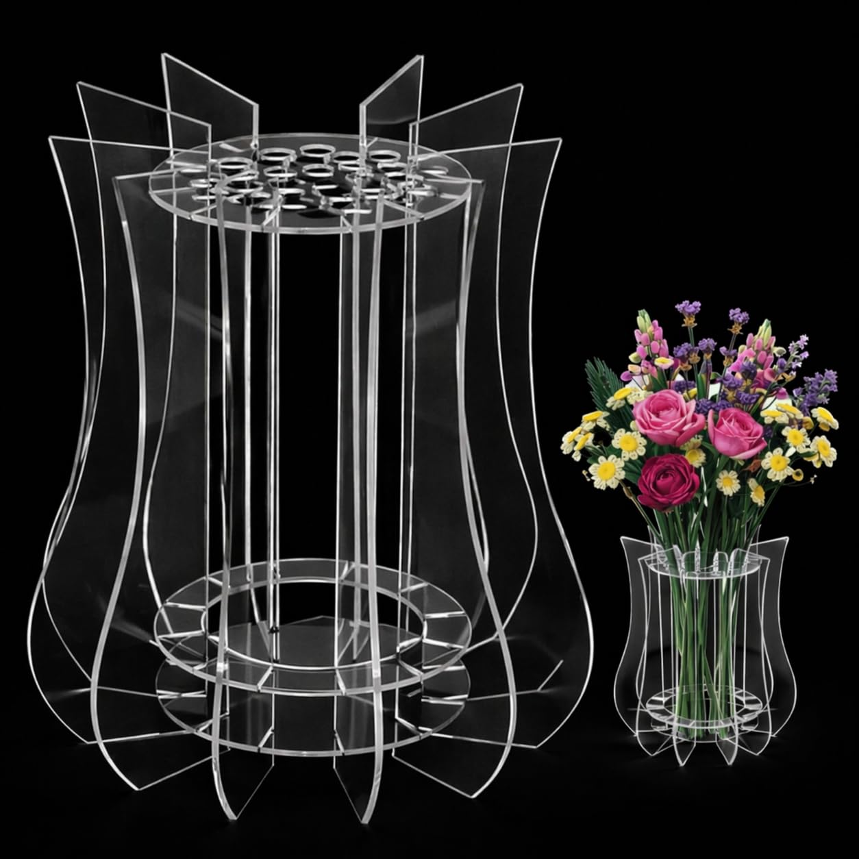 Vase for Lego Flowers Bouquet, Creative Display Stand for Lego Botanicals Clear Puzzle Vase for Lego Sunflowers Roses Tulips Chrysanthemum Decorative Flower Vase Home Decor