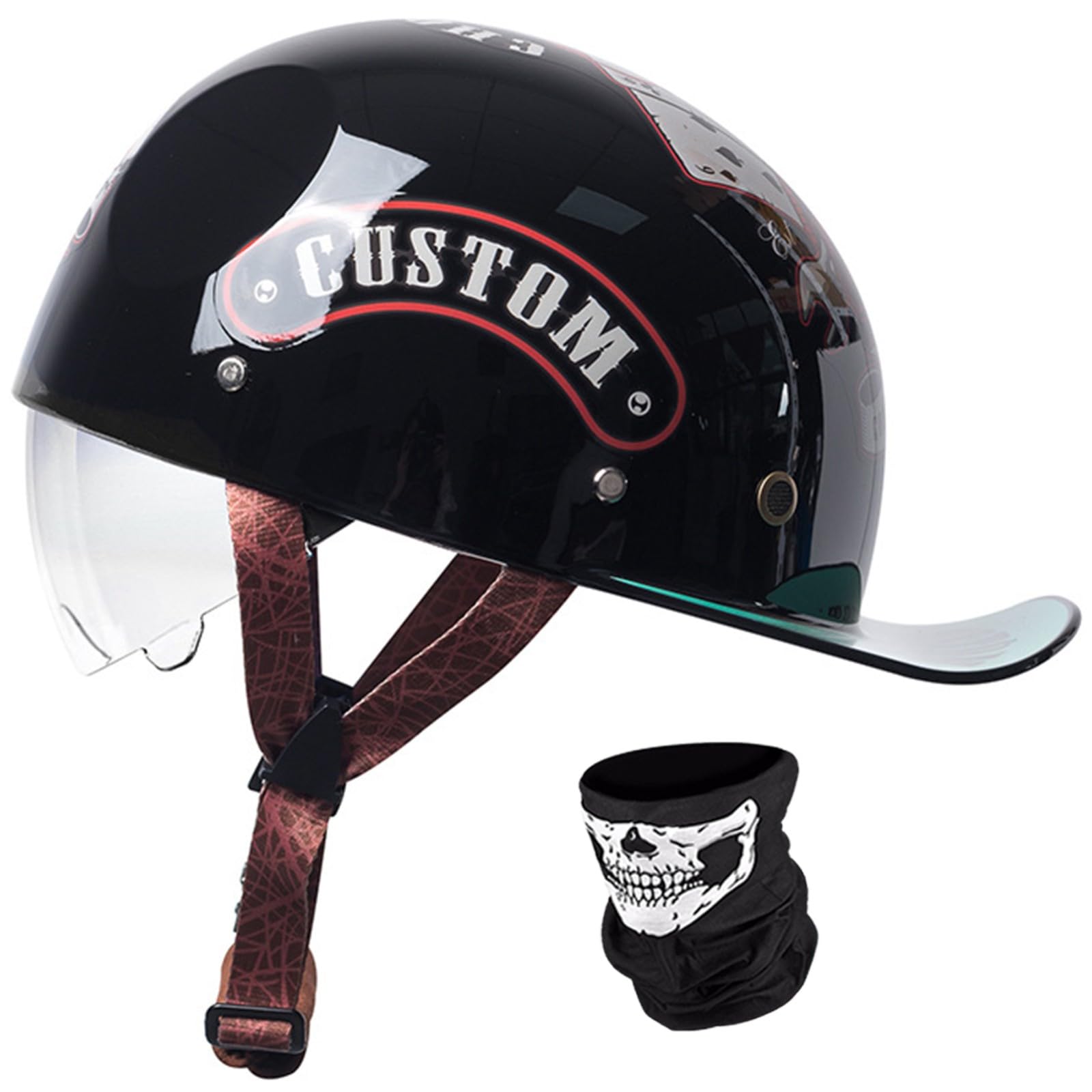 Halbschalenhelm Mit ECE-Zulassung Vintage Motorradhelm Baseball Cap Jet Helm Retro Halbschalenhelm Mit Versenkbare Sonnenblenderetro Half Helm ​Für Cruiser Chopper I,L=57-58CM