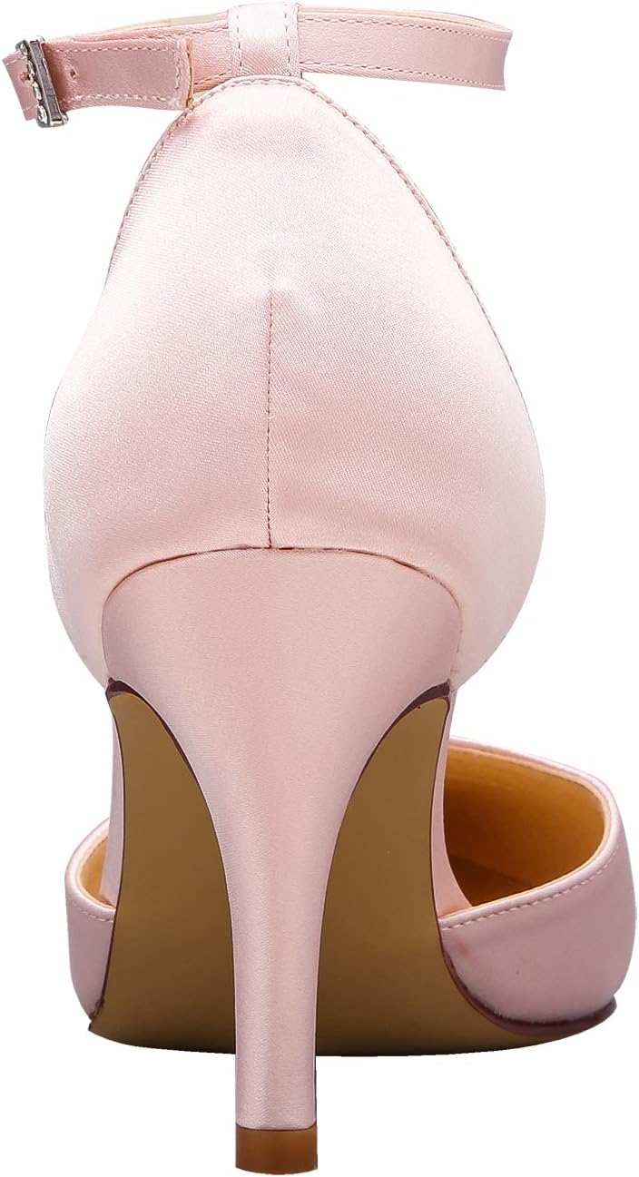 ELEGANTPARK Heels for Women Pointed Toe High Heel Pumps Satin Ankle Strap Wedding Bridal Evening Party Dress Shoes