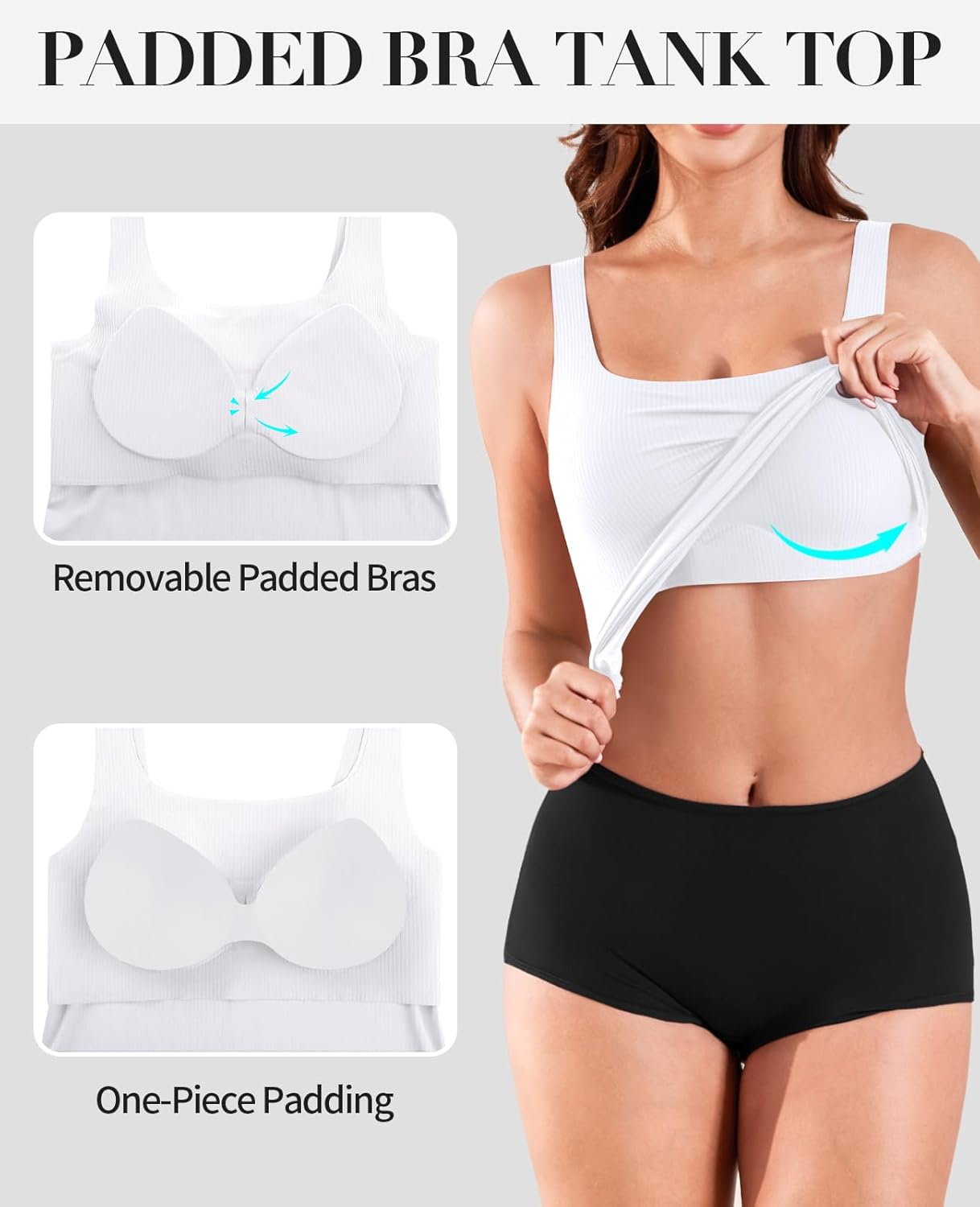 V FOR CITY Women Built in Bra Tank Top Ribbed Square Neck Camisole Tops Summer Cami Shirts - Image 5