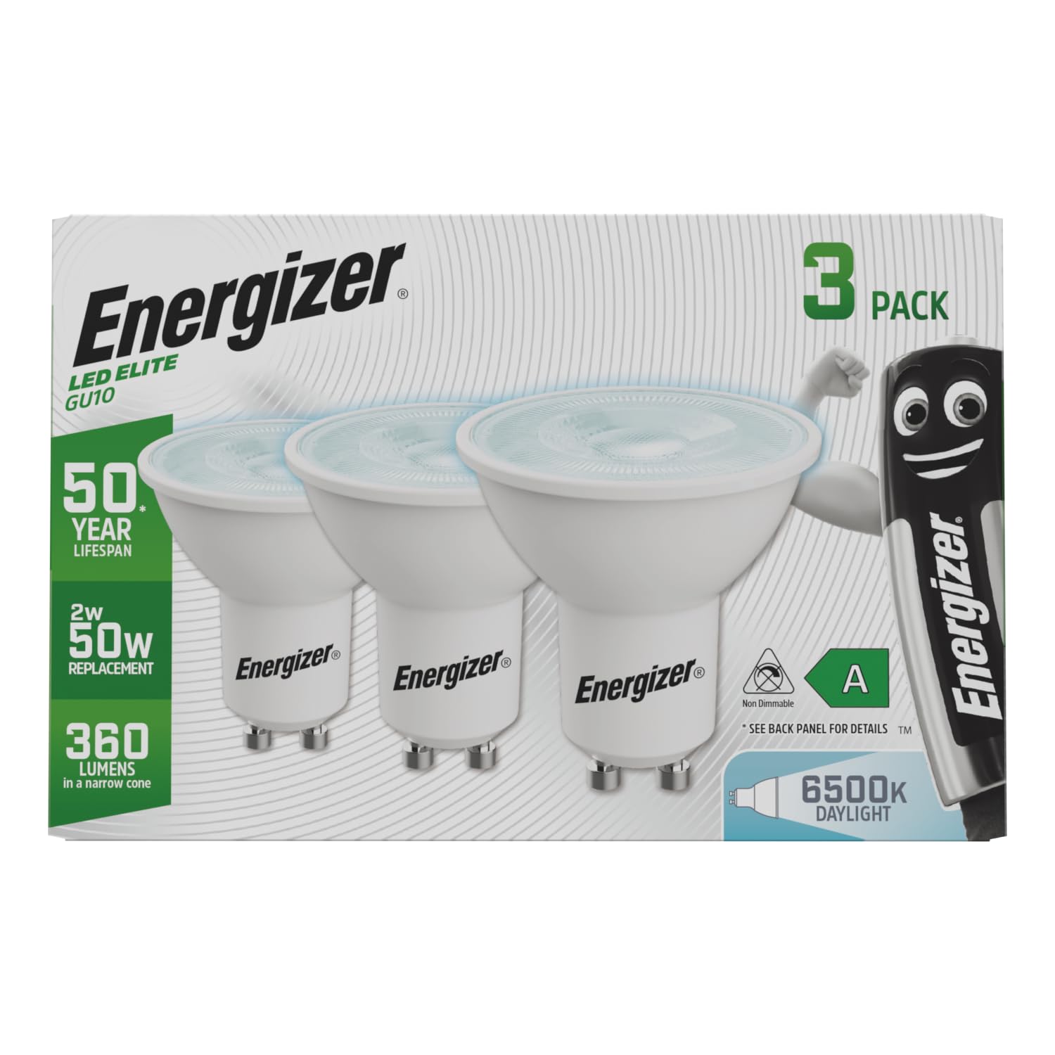 Energizer Ultra Efficient, 50 Year Life Span, GU10 LED Bulbs