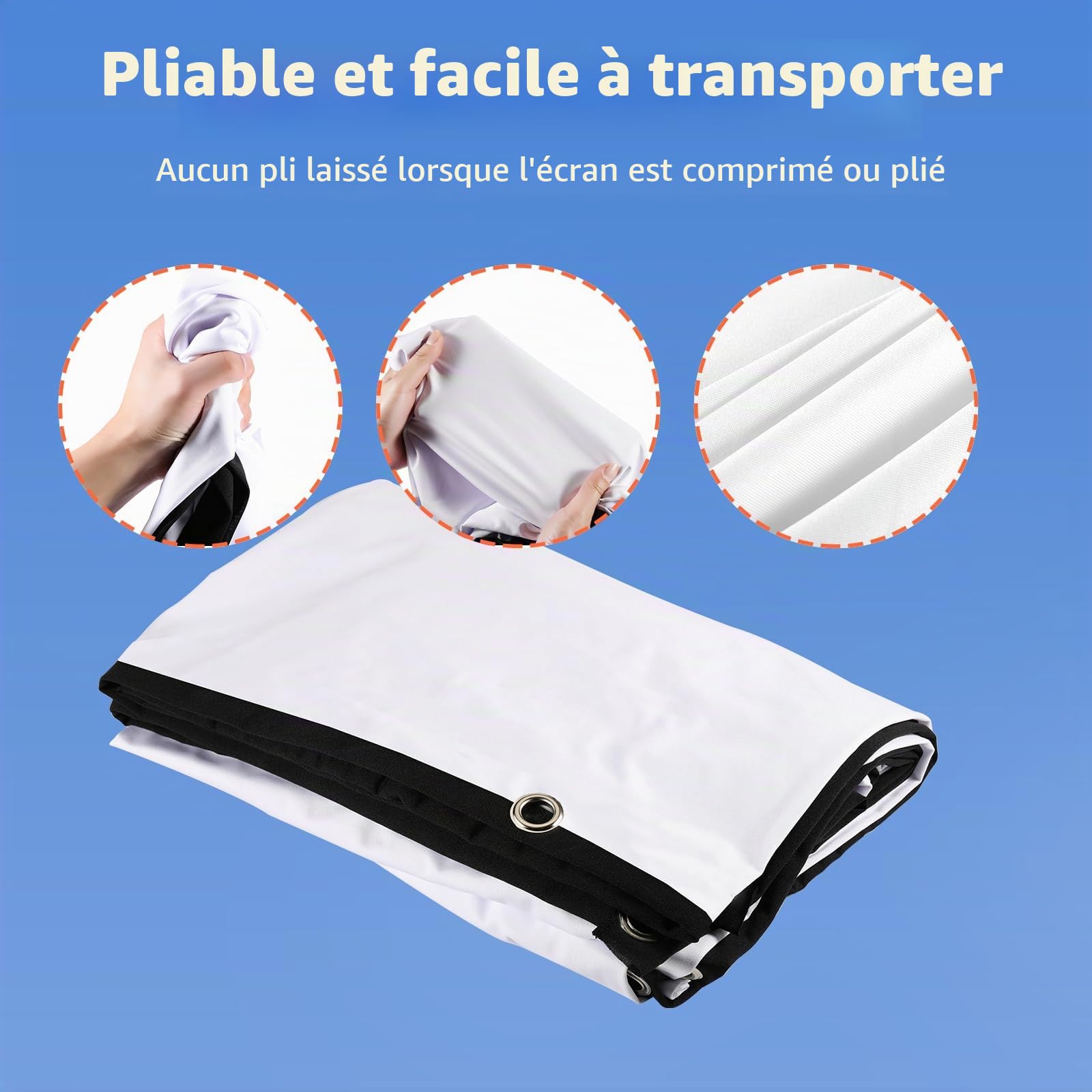 Docooler Écran de projection HD portable de 80 pouces 16:9 pliable et robuste pour films en plein air, home cinéma, bureau
