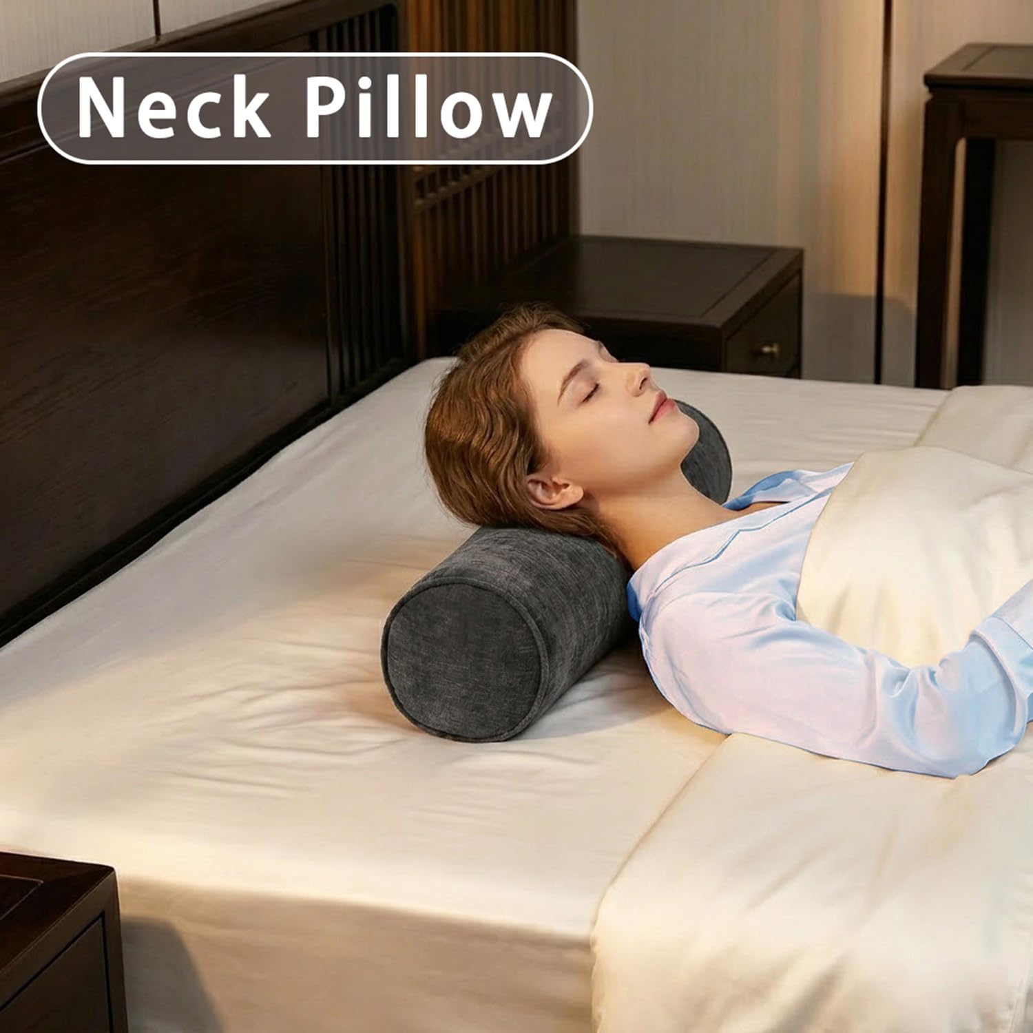 Generico Cuscino Cilindrico a Rullo 40cm 50cm 60cm 70cm 80cm 90cm, Cuscino Tubolare in Ciniglia Sfoderabile e Lavabile, Supporto in Spugna 50D per Lettura Letto, Divano e Relax(Beige,20x80 cm)
