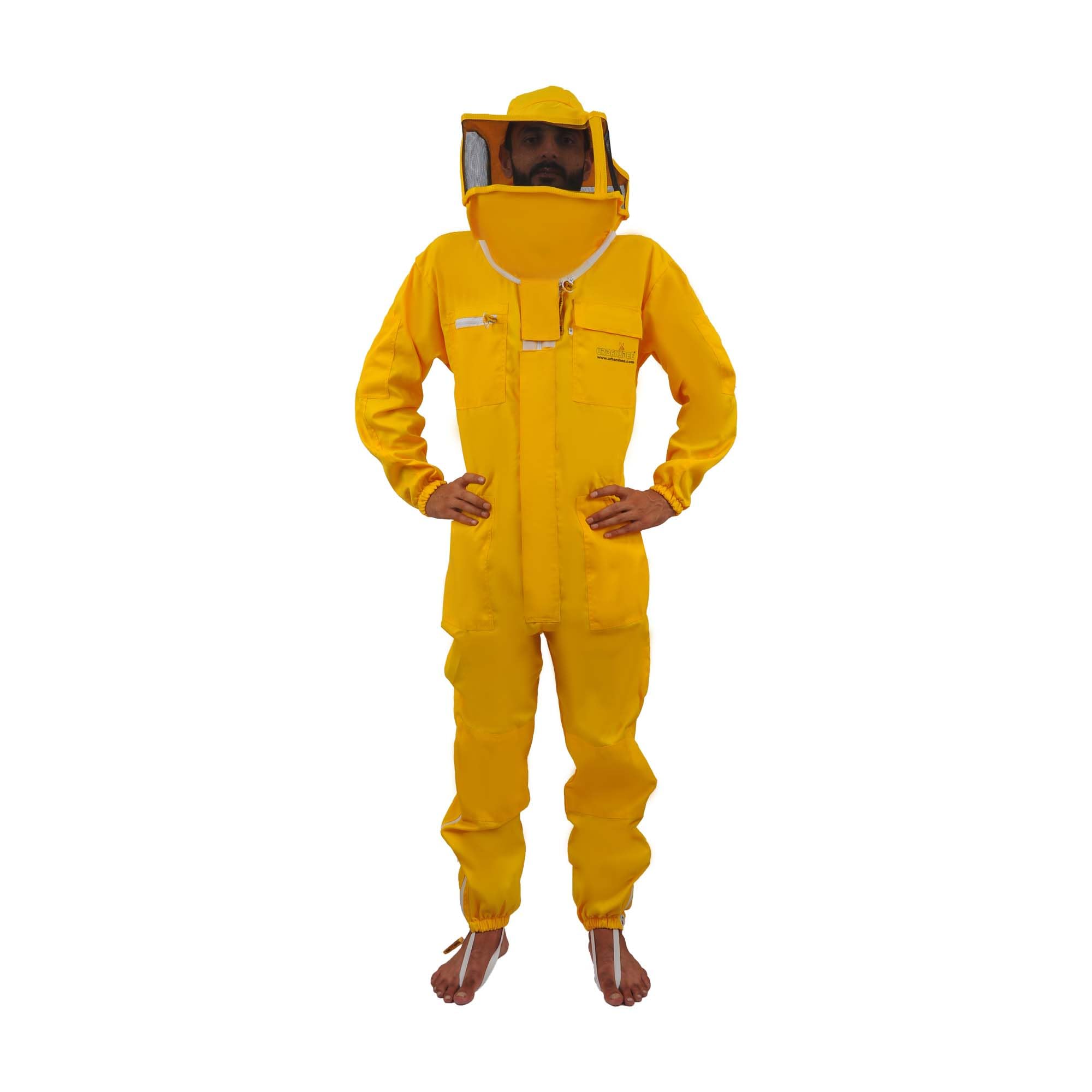 Tuta Apicoltore professionale Abito Apicoltura Cotone Quadrato Cappuccio eampia tasca per gli apicoltori contro le punture delle api Tuta Naturale ape (XL, Giallo Con Cappello Quadrato)