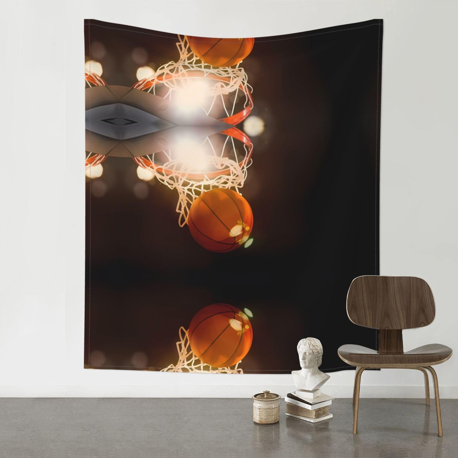 HJFCZH Night Basketball Prints Wall Tapestry 60x51in – Boho Decor Throw for Bedroom, Dorm, Beach Cover & Picnic Blanket