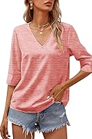 Vista 1 de Grlasen Women Fashion Half Sleeve V-Neck T-Shirt Solid Loose Basic Tops