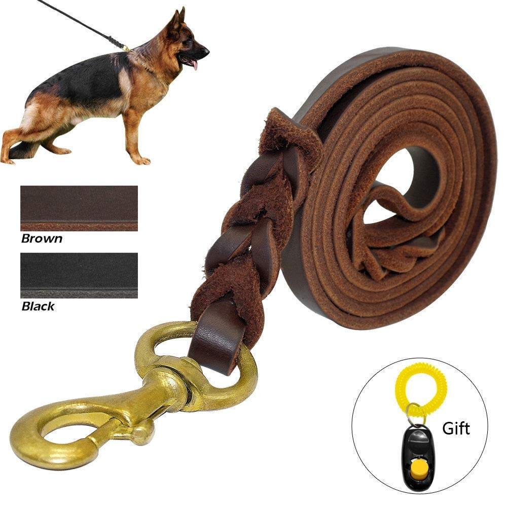 Correa de Cuero Trenzado para Perros, Correa de Entrenamiento para Caminar K9 para Mascotas, Correa para Perros medianos y Grandes, Regalo de Pastor, clicker de Entrenamiento para Perros
