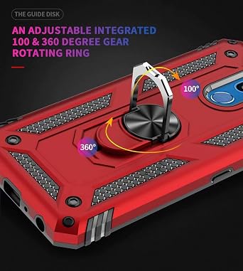 TJS Phone Case Compatible with LG K40/K12 Plus/X4/Solo LTE/Harmony 3/Xpression Plus 2, with [Full Coverage Tempered Glass Screen Protector] Impact Resistant Metal Ring Magnetic Support (Blue)