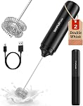SIMPLETASTE Milk Frother Handheld Electric Foam Maker, Drink Mixer with Stainless Steel Whisk for Cappuccino, Bulletproof Coffee, Latte, White, with Stand, Battery Operated