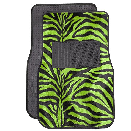 Oxgord 4 Piece Zebra Print Carpet-Floor-Mats Set For Car - Rubber-Lined All-Weather Heavy-Duty Protection For All Vehicles, Lime Green/Black #TOP1