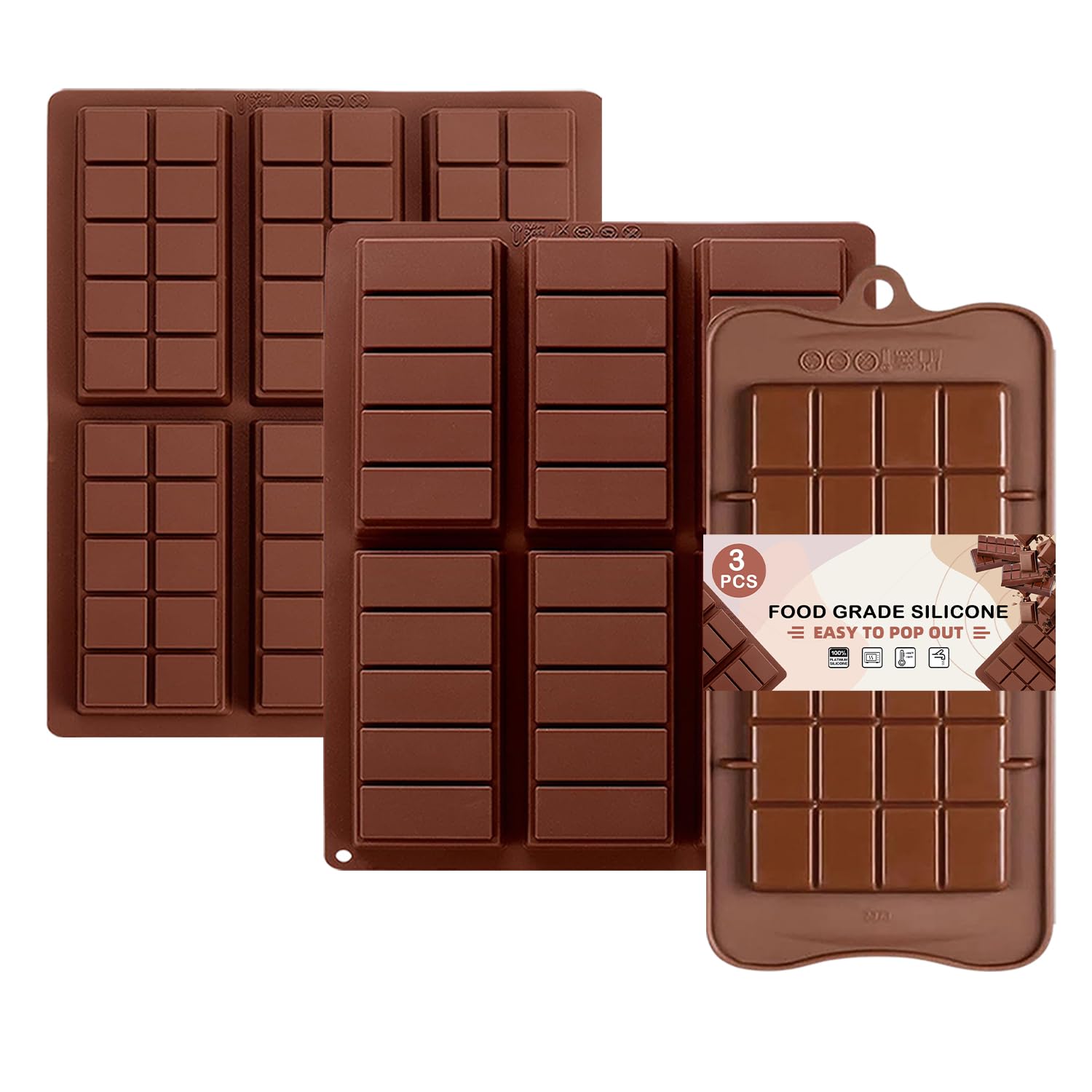ENBRWAS Pack of 2 15 Cavities Silicone Baking Moulds Hemisphere Mould for Jelly Chocolate Cakes BPA Free Non-Stick Dishwasher Safe (Chocolate Bar) โ image 1