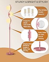 Vista 3 de Lightdot Lámpara de pie rosa regulable de 60 pulgadas, lámparas de pie de mediados de siglo con 3 bombillas G9 de 3000 K de color blanco cálido, 3
