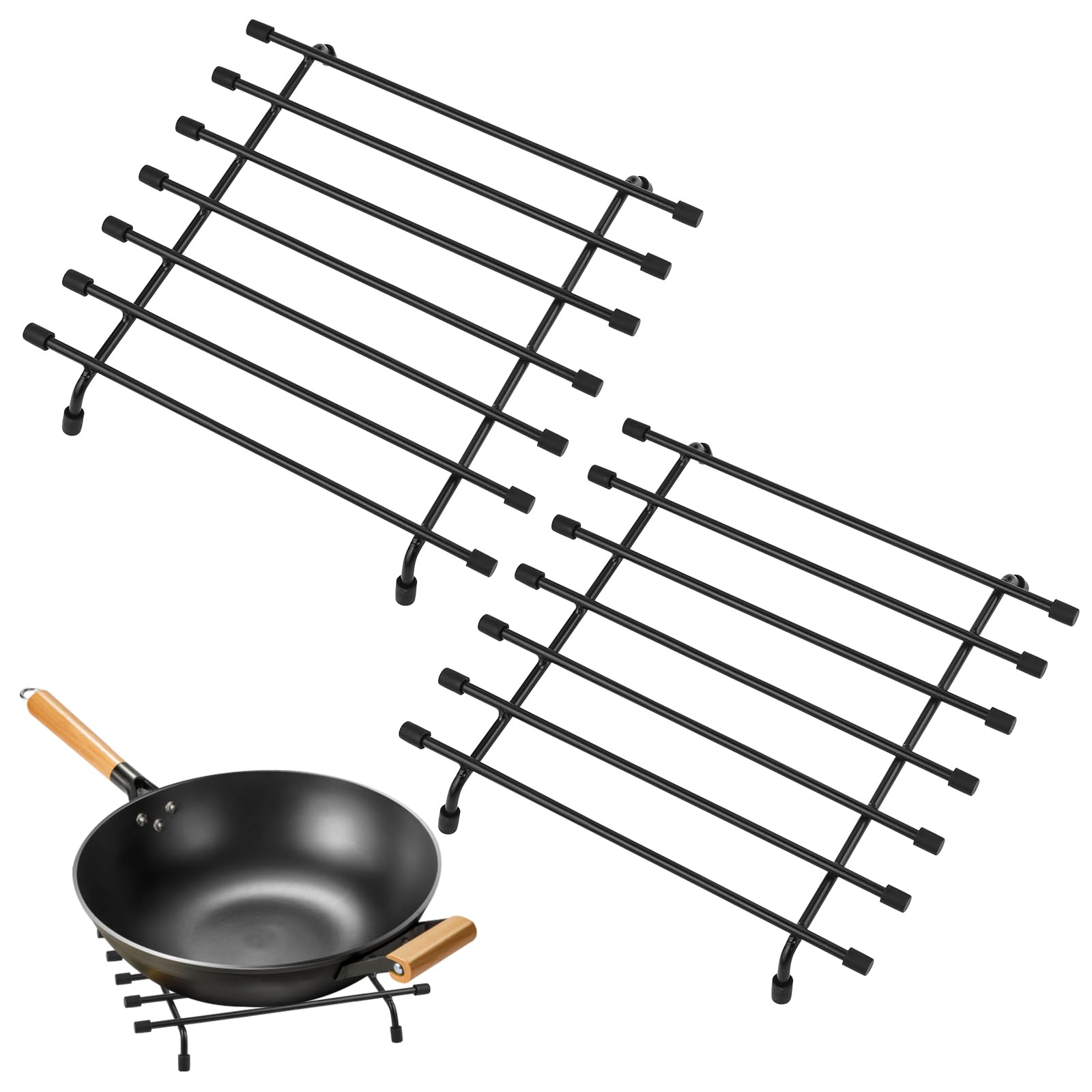 JJWNMLL Trivet - 2pcs Trivets For Kitchen Worktops Solid Black Kitchen Worktop Protector Trivets For Hot Pans with Non-Slip Rubber Feet