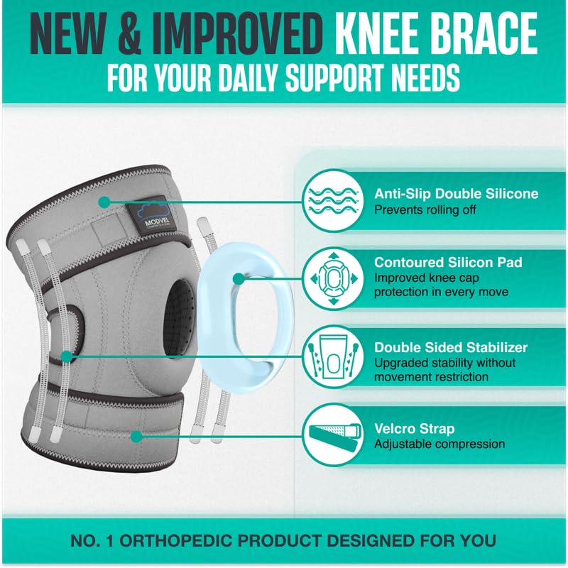Image of Modvel ELITE Knee Brace for Men & Women - Patella Gel Pads & Side Stabilizers for ACL, Meniscus Tear, Arthritis & Injury Recovery - Maximum Support for Running, Sports & Joint Pain Relief