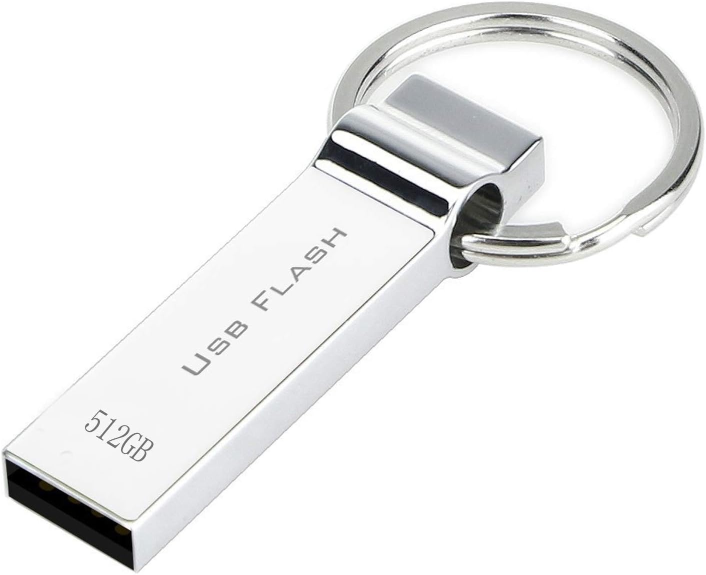 Waterproof 512GB USB Flash Drive Pen Drive Memory USB Stick with Keychain (Silver)