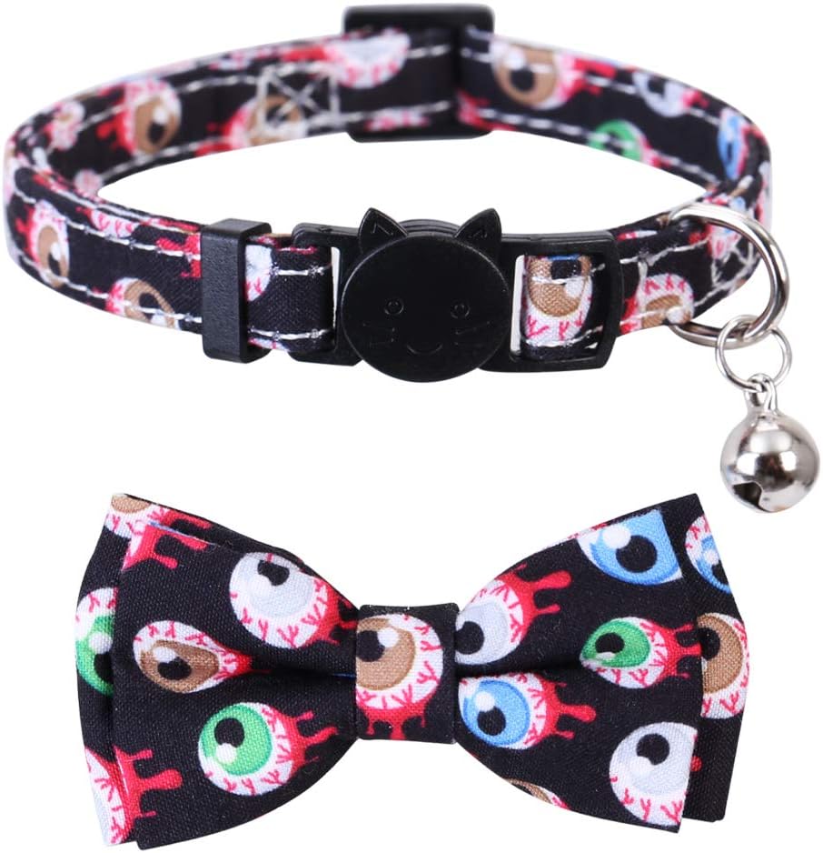 Lamphyface 2 Pack/Set Halloween Cat Collar Breakaway with Cute Bow Tie and Bell for Kitty Adjustable Safety