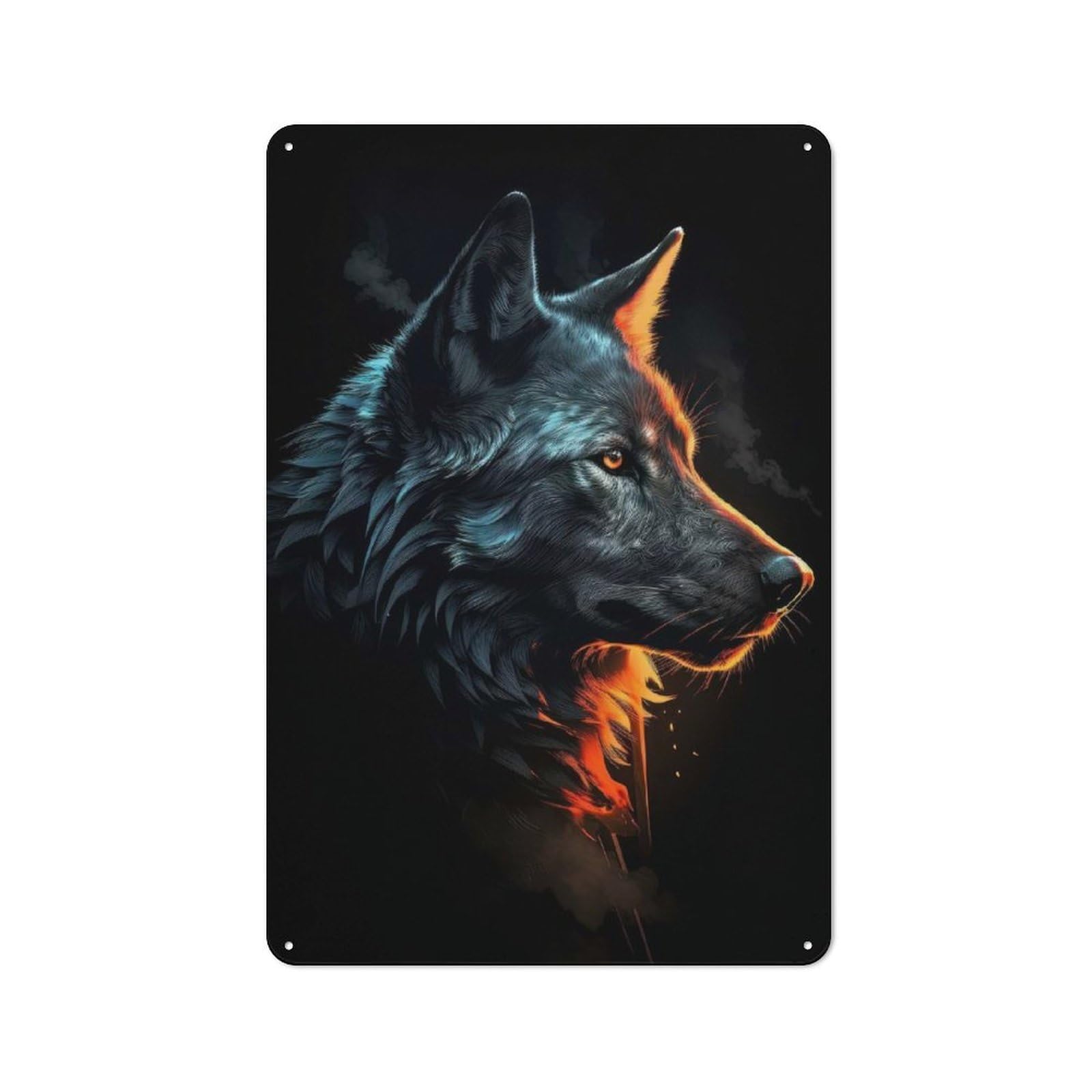 Junmoney Colorful Wolf Vintage Tin Wall Plaque 30X20cm For Hallway Wall, For Kitchen, Dining Room And Home Bar Wall Decor