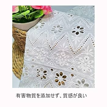 Amazon | 綿レース生地 白 コットン かわいい 刺繍 レース生地