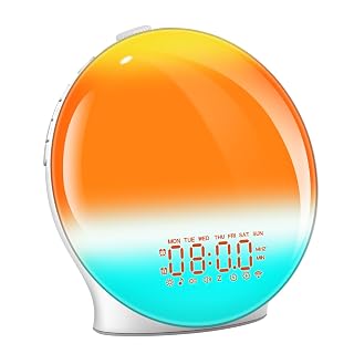 Alarm Clock, Light, Wake Up Light, Bluetooth Music Playback, Weekly Alarm, Loud Volume, Sunrise & Sunset Simulation, Wake Up Refreshing With Natural Sound, 8 Natural Sounds, 20 Levels of Brightness, 16 Levels of Volume Adjustment, Not Start, RGB Light, Rainbow, Snooze & FM Radio Function, Brightness Adjustable, Full Screen Lighting, Stylish Bedside Lamp, Nursing Bedroom/Kids Room (Cream Color) - Amazon product rated Grade A