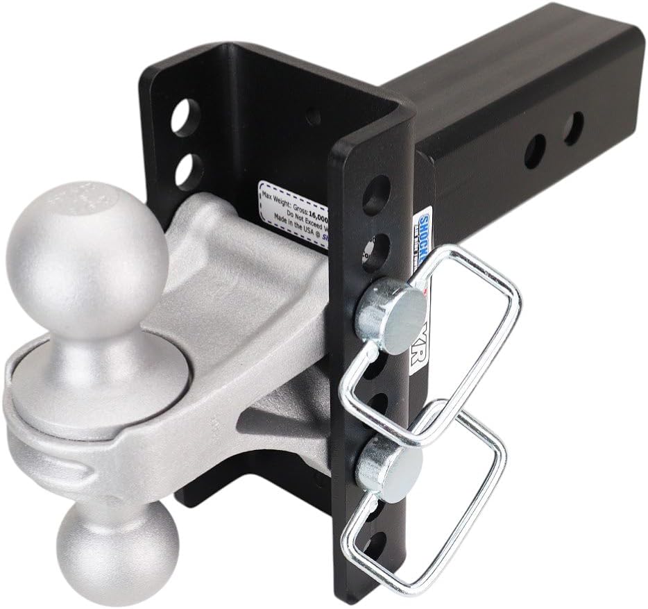 Shocker XR Adjustable Channel Combo Ball Drop Hitch - Fits 2-1/2" Hitch 10 Hole, has Silver 2 & 2-5/16" Balls