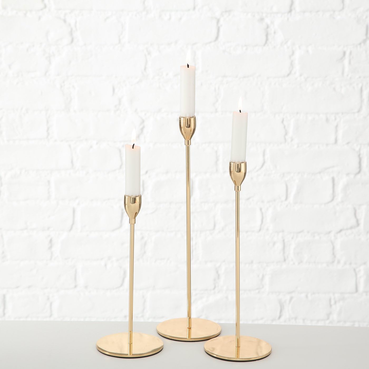 Goldixx Kerzenständer Set, 3-teilig, Metall Gold, 23/28/33 cm Höhe, Modern