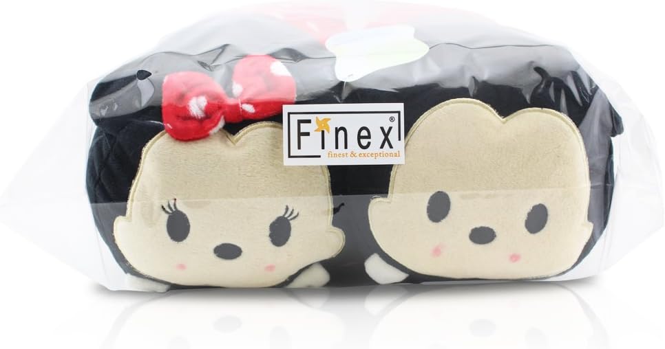 Finex 2 Pcs Set Mickey Minnie Plush Travel Pillow Stackable Long Cushion for Long Flight car Ride Cruise