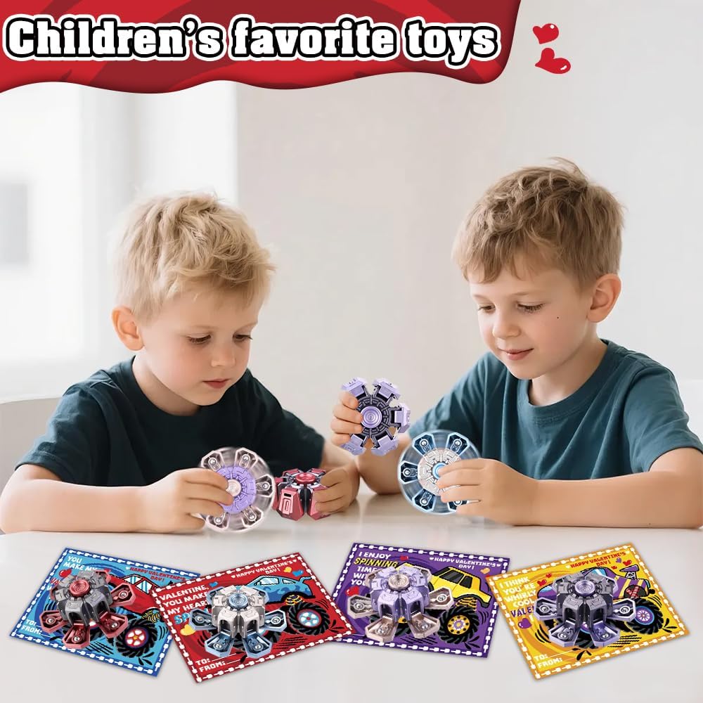 JOICEE 16 Pack Valentines Day Cards with Fidget Spinner Toys,Fingertip Spinner Stress Relief Toys Greeting Cards for Valentines Kids Exchange Gift Party Favors School Classroom Prizes - Image 6