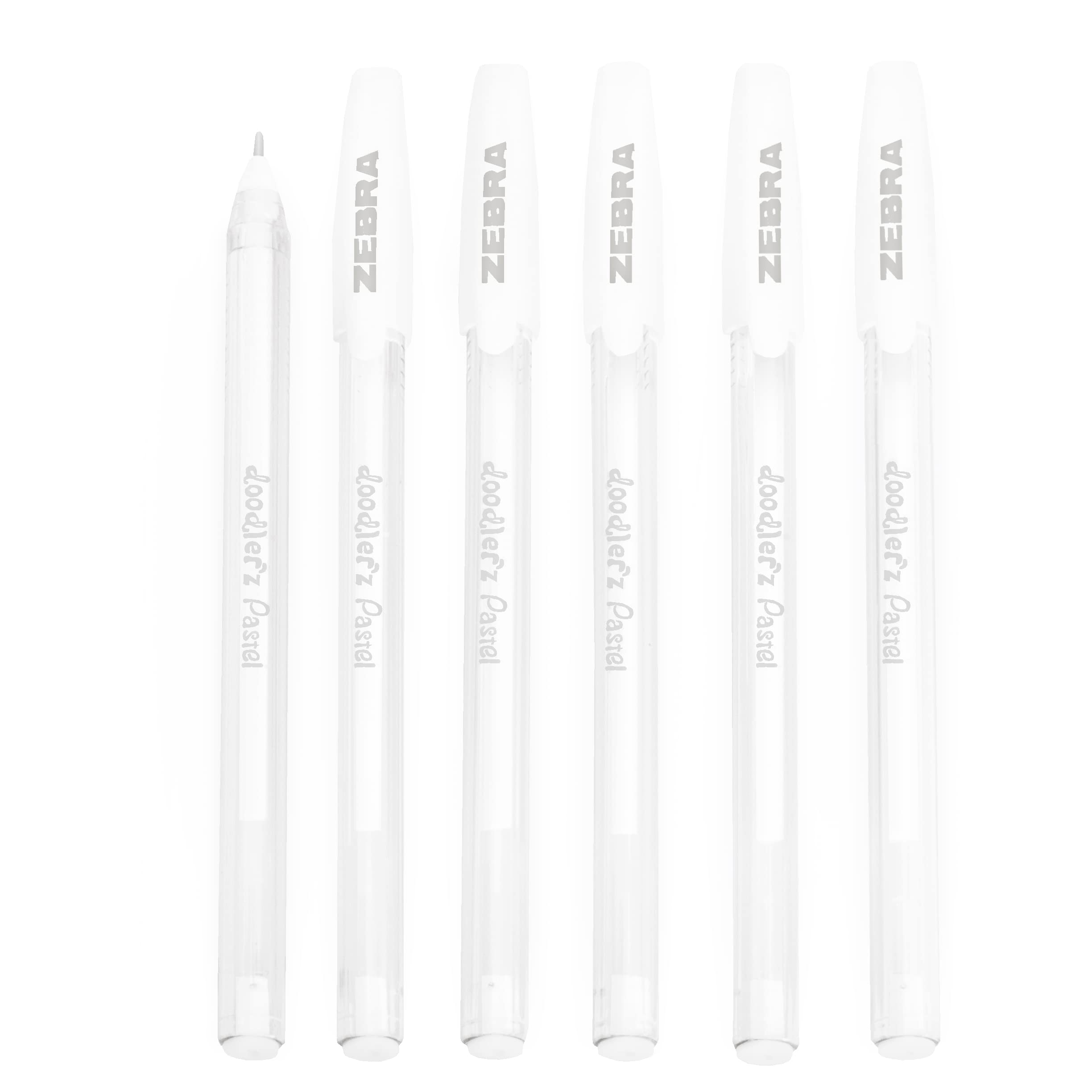 Zebra Doodler'z Pastel Stick Ballpoint Pen - 1.0mm - White Ink - Pack of 6, 1 count (Pack of 6)