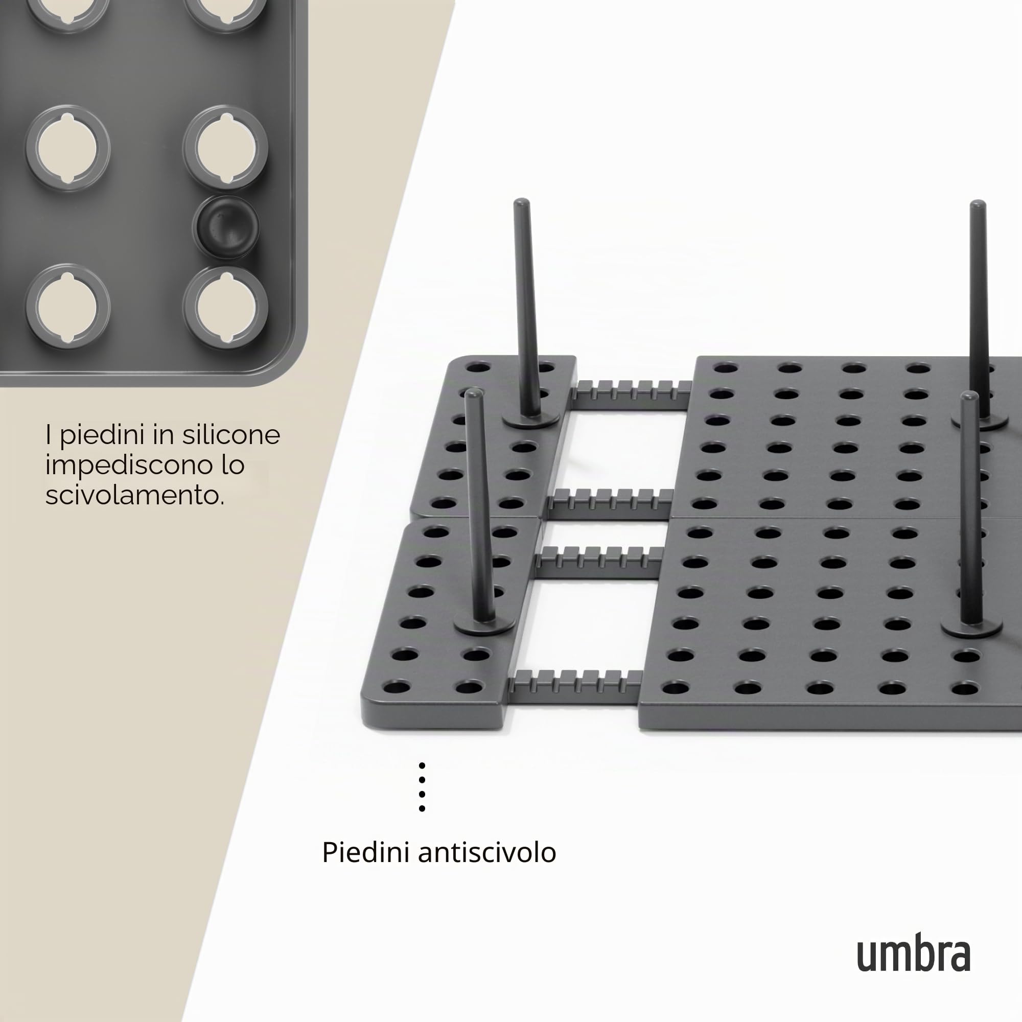 Umbra Armadio da cucina Peggy, ripiano e cassetto, sistema di archiviazione regolabile per contenitori per alimenti, pentole, stoviglie, utensili e altro, a carboncino, set da 2, 45 x 15 x 10 cm