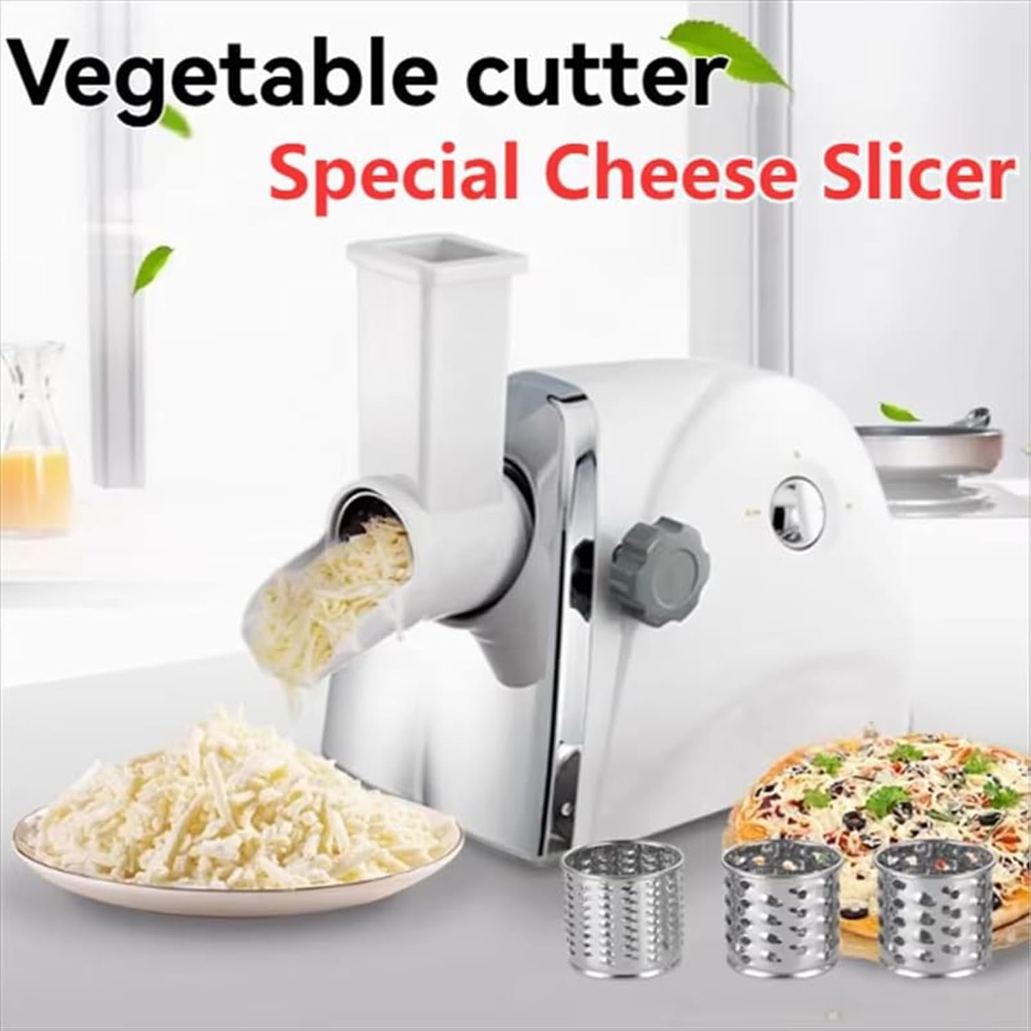 220V Electric Rotary Cheese Shredder with Stainless Steel Blades, Easy Clean, for Vegetables and Salad Preparation (Steel)