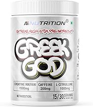 Greek God Pre Workout | Extreme High Stim | 200mg Caffeine, 3000mg Beta-Alanine, 1000mg Citrulline, Black Pepper Extract | Explosive Energy & Focus (15 Servings, Mango Strawberry)