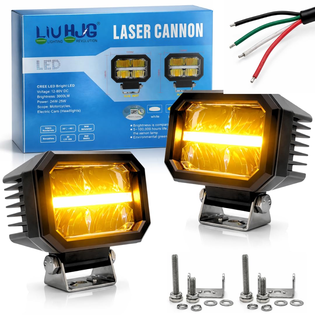 LIU HJG 4 LED High Bright Fog Light Waterproof & Dustproof 50 Watts 12V DC Power Yellow+White & Yellow DRL Light Reflection Universal fit for All Bikes & Cars (Pack of 2)-image-26