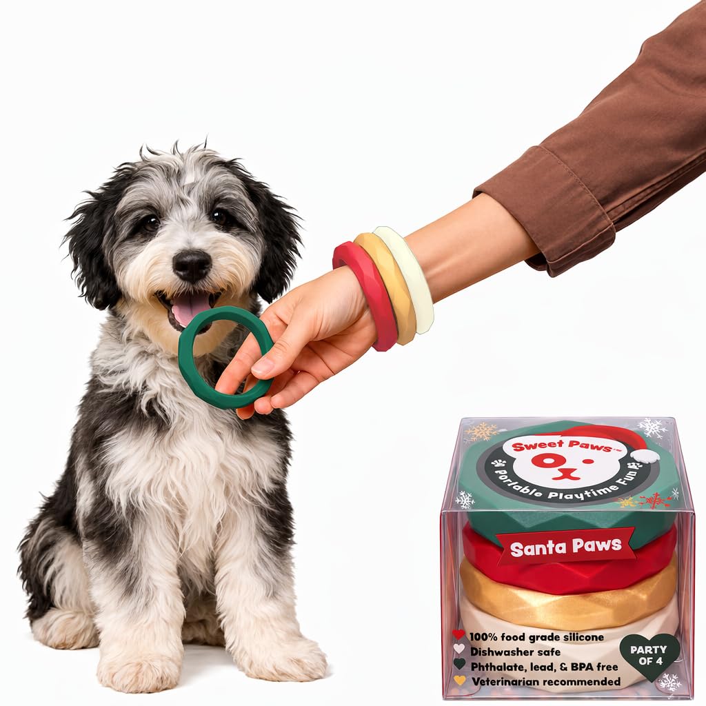 Anillos de dentición para cachorros, paquete de 4, pulsera de silicona de grado alimenticio, juguetes masticables para perros pequeños, perros medianos, juguetes para masticar cachorros, juguetes