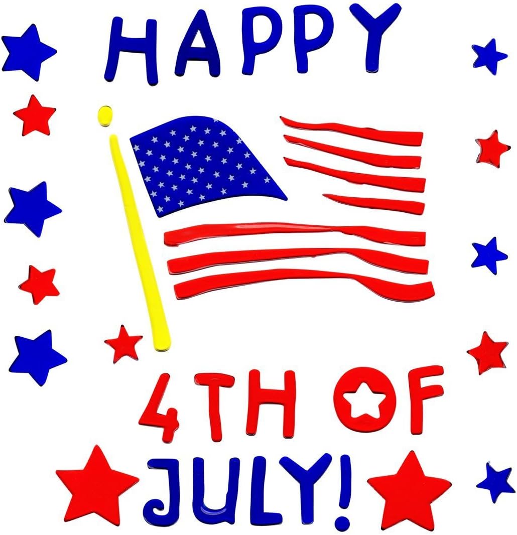 4th of July Window Clings Gel Charms Stickers Decorations with Happy 4th of July with Stars and American Flag
