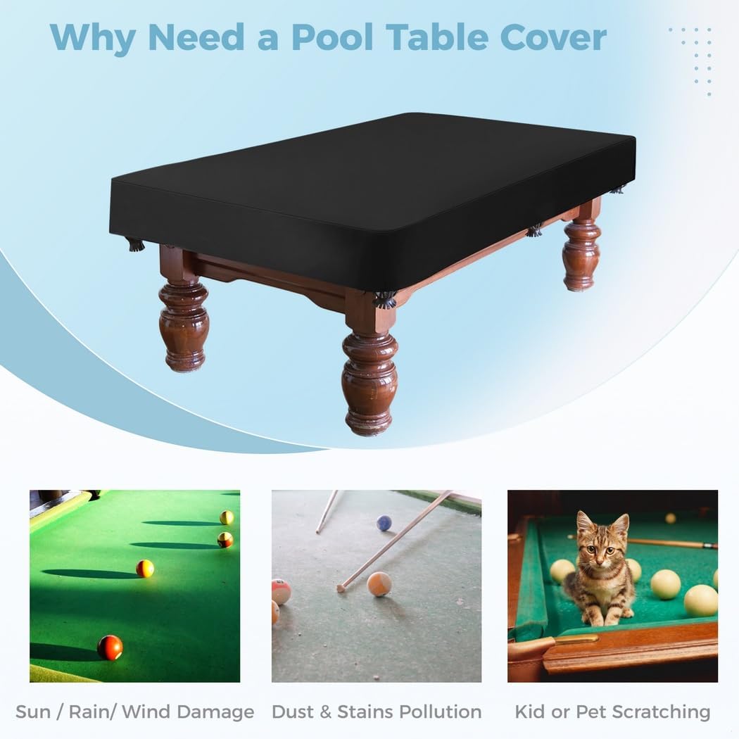 Pool Table Cover 8Ft, 420D Oxford, Waterproof Dustproof Protection for Billiard and Air Hockey Tables