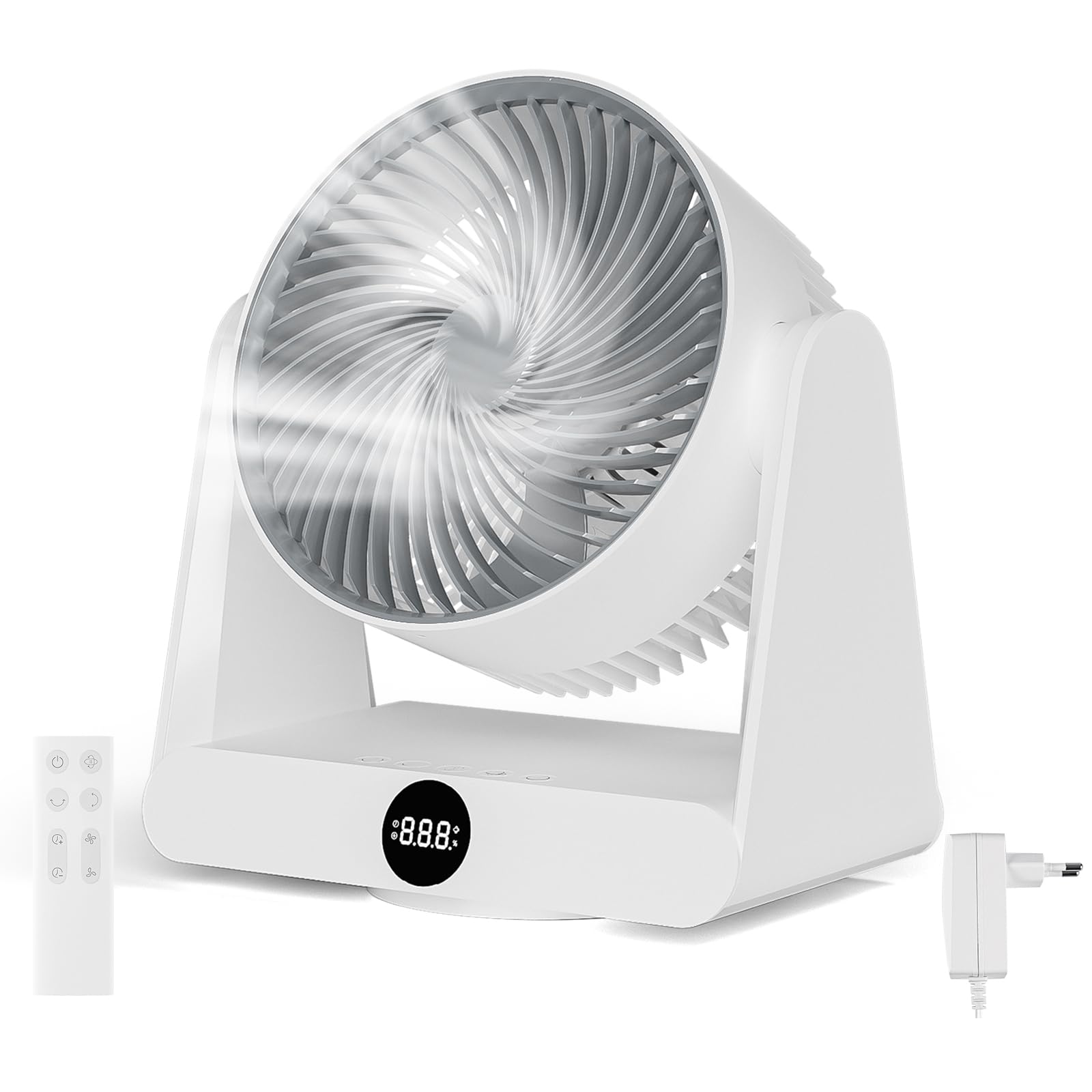Dreamhigh® Ventilatore da Tavolo con Telecomando, 12 Velocità, Timer 12H, Oscillazione Automatica 90°, Ventilatore Silenzioso, Ventilatore Circolatore D'ari per Ufficio, Camera da Letto, 30 m²