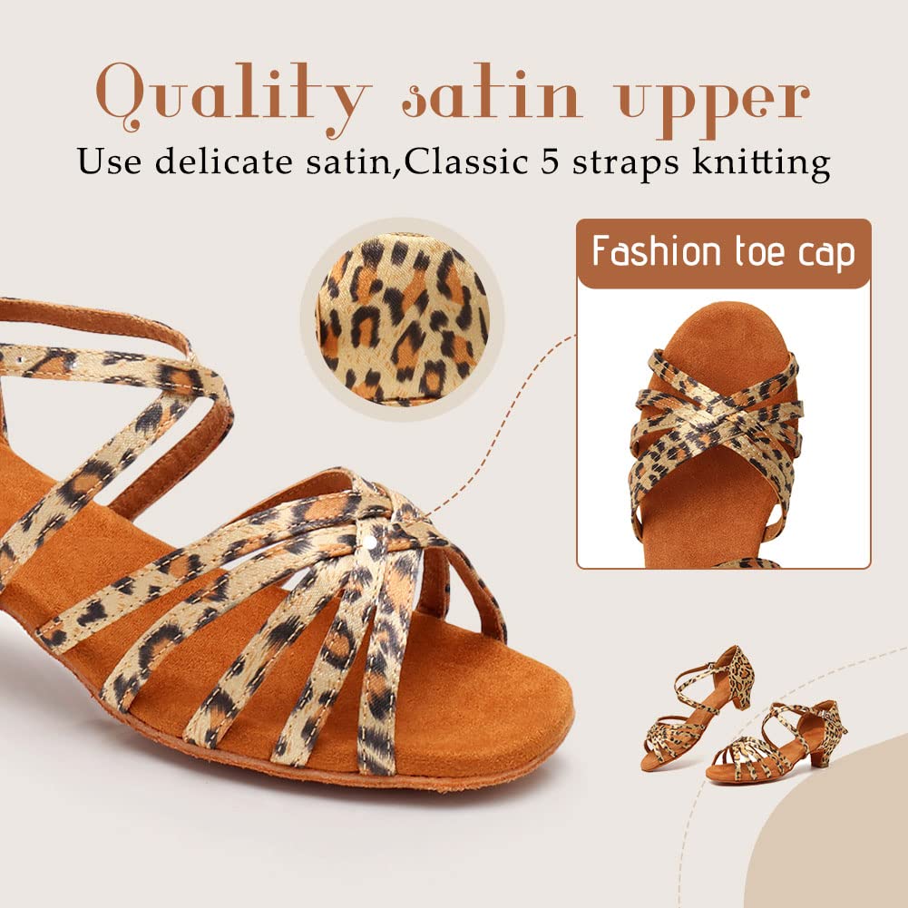 TINRYMX Girls&Women Latin Dance Shoes Silk Ballroom Salsa Tango Professional Performance Practice Dance Shoes,US 3