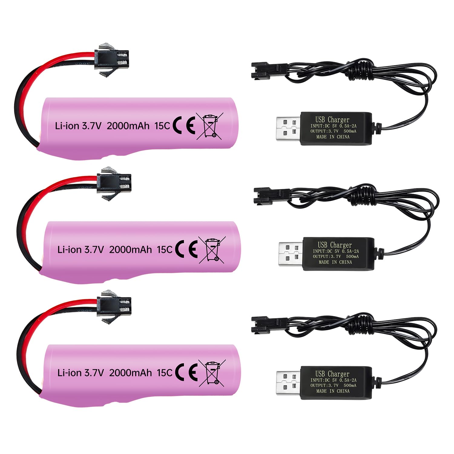 3PCS 3.7V 2000mah Spina SM-2P batteria agli ioni di litio con cavo di ricarica USB per DE68 DE44 DE45W DE45 DE58 DE49 DE57 DE70 Off-road veicolo camion serbatoio RC Auto giocattolo batteria